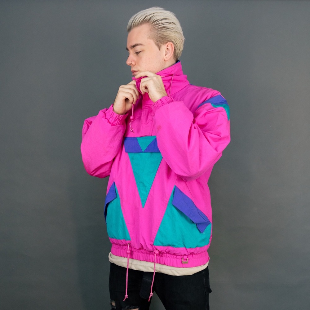 Vintage multi color pattern zip up puffer jacket